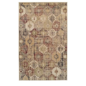 Arabella Gold 2 ft. x 3 ft. Modern Distressed Diamonds Polypropylene Area Rug