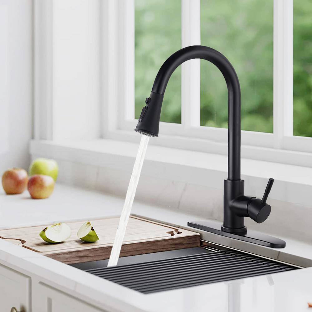 Matte Black Stainless Steel Pull Down Kitchen Faucet with Spray