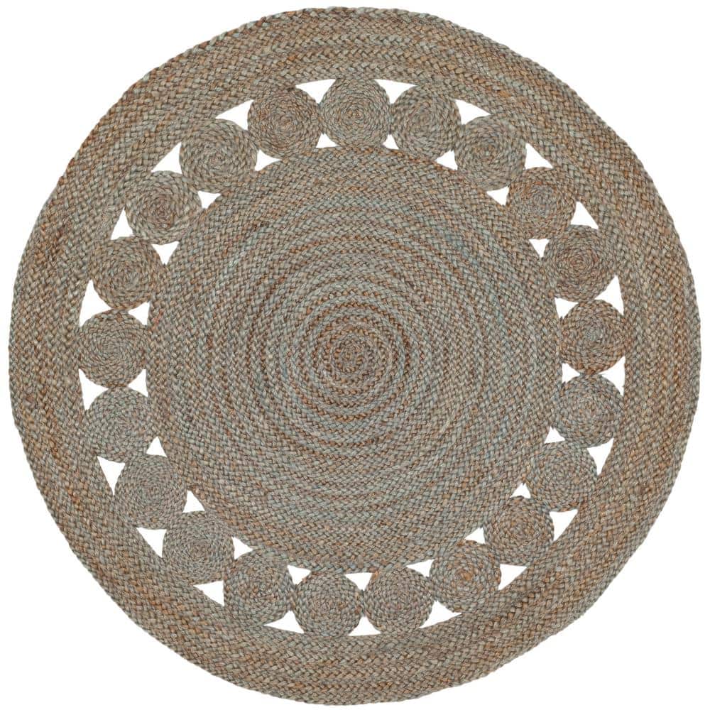 Gray Hand-Knotted Round Jute Area Rug