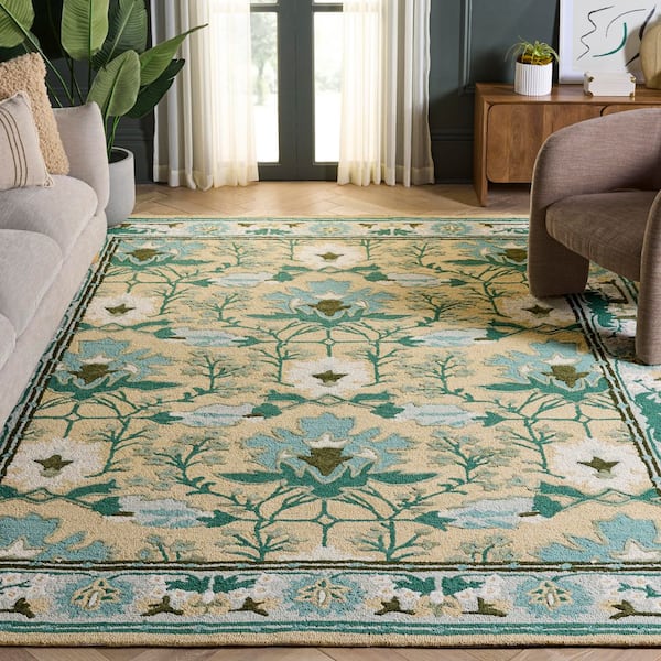 Earthly Treasures 9 ft. x 12 ft. Sage/Beige Oushak Floral Vine Area Rug