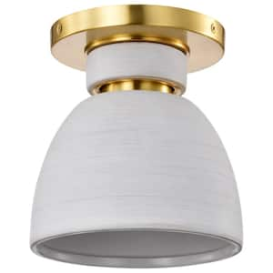 Collins 7.5 in. 1-Light Brushed Brass Flush Mount with Brushed Brass Ceramic Shade