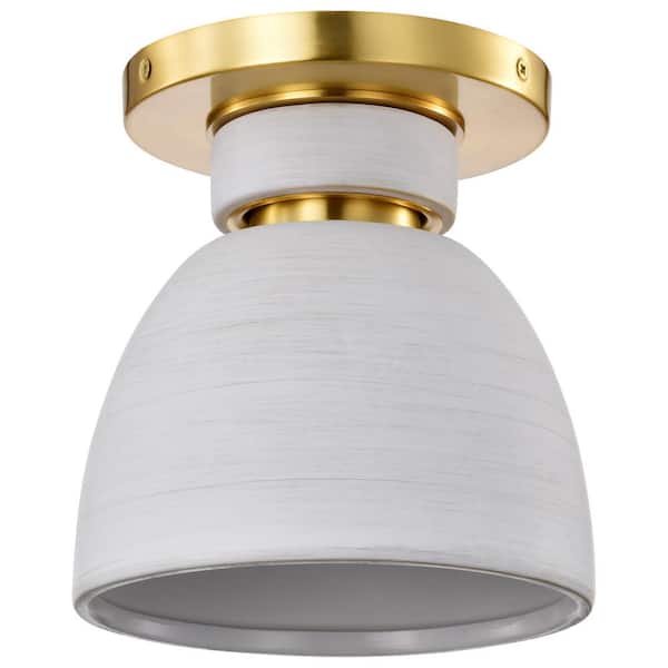SATCO Collins 7.5 in. 1-Light Brushed Brass Flush Mount with Brushed Brass Ceramic Shade