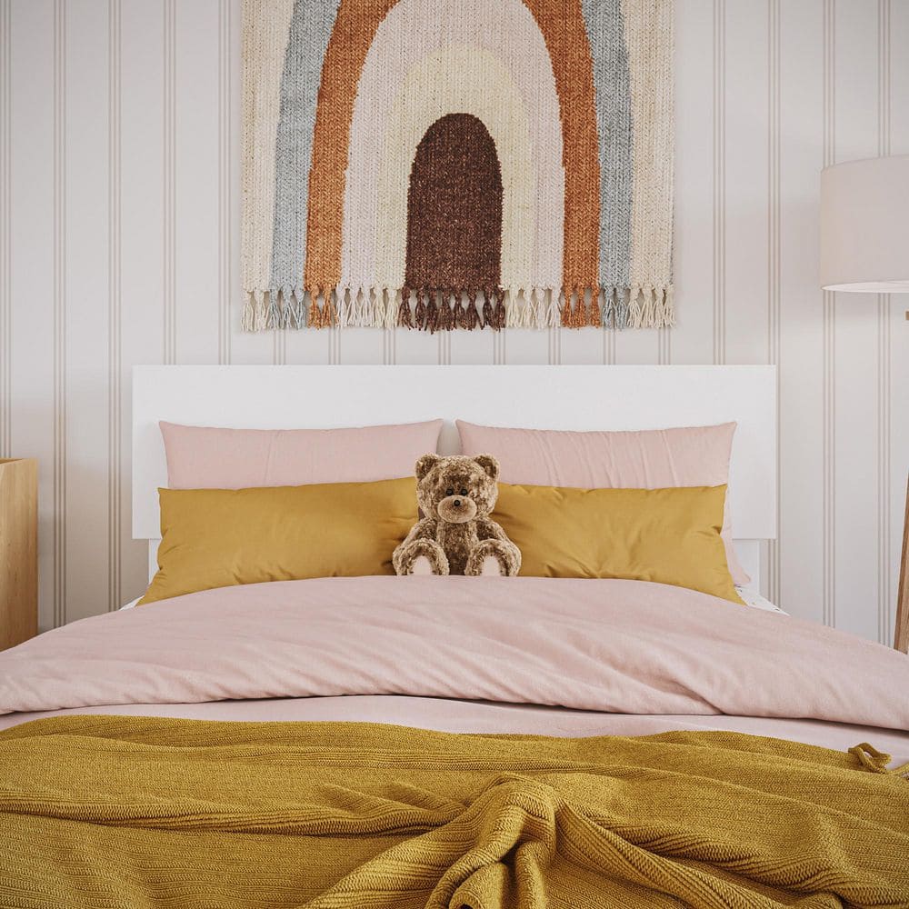 White Twin Solid Wood Headboard with USB Ports