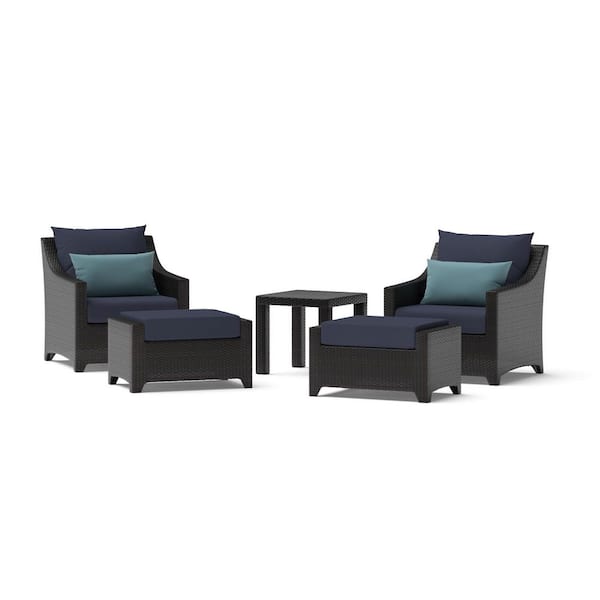 RST BRANDS Deco 5-Piece Wicker Patio Conversation Set with Blue Cushions