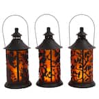 14.17 in H Assorted Halloween Metal Themed Lanterns with LED Candle (Set of 3)