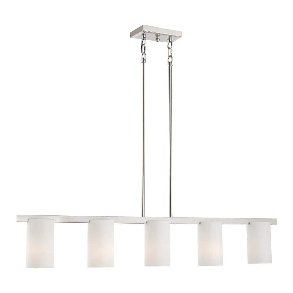Astoria 5-Light Brushed Nickel Chandelier with Satin Opal Glass Shades