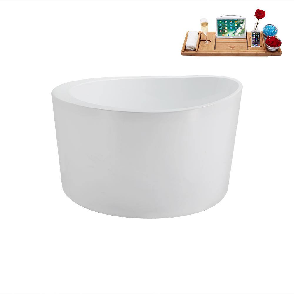 43'' Glossy White Acrylic Freestanding Soaking Bathtub with Brushed Gold Drain
