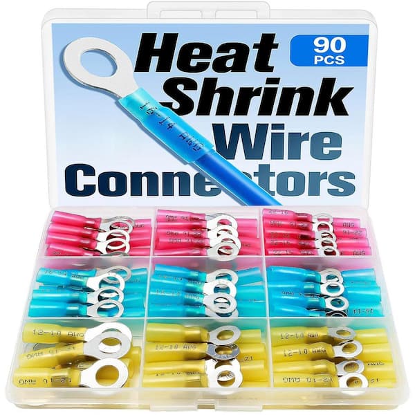 90-Pieces Heat Shrink Wire Connectors Electrical Kit Waterproof Ring Electrical Butt Connector Wiring Crimp Terminals