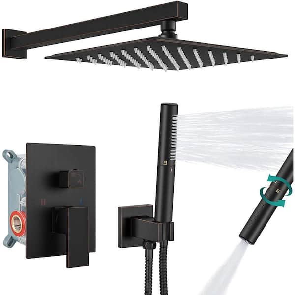 2-Spray 12 in. Dual Shower Head and Handheld Shower Head in Wall Mount Oil Rubbed Bronze