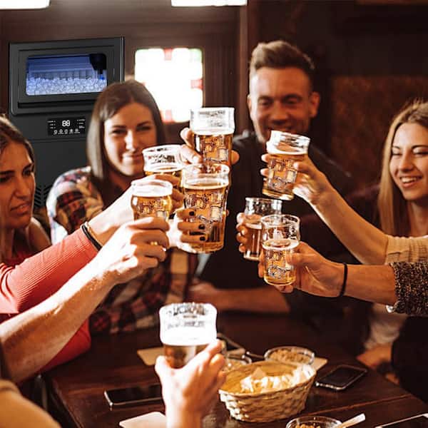 13.58 in. 100 lbs. Commercial Freestanding/Built-In Full Size Cubes Ice Maker in Black Stainless Steel w/ 2-Water Inlet