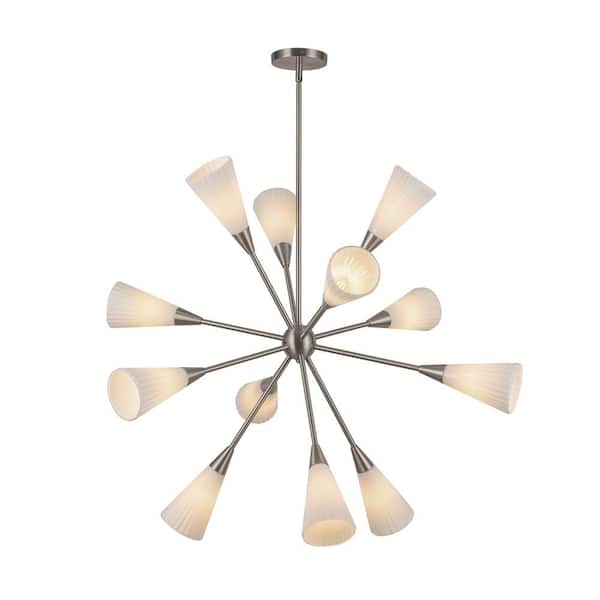 ALORA MOOD Cosmo 39 in. 12 Light 60-Watt Brushed Nickel/Glossy Ribbed Opal Glass Chandelier