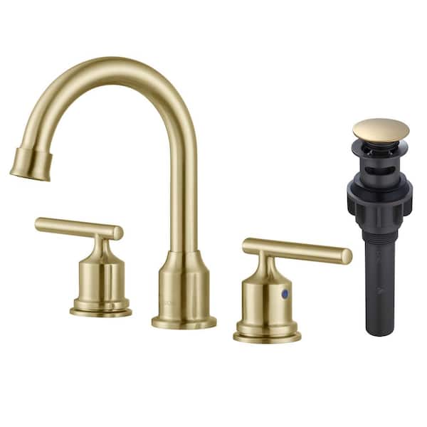 WOWOW 8 in. Widespread Double-Handle Bathroom Faucet with Drain Kit in Brushed Nickel