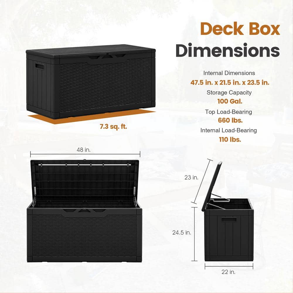 Black Resin Wicker Lockable 100 Gallon Deck Box