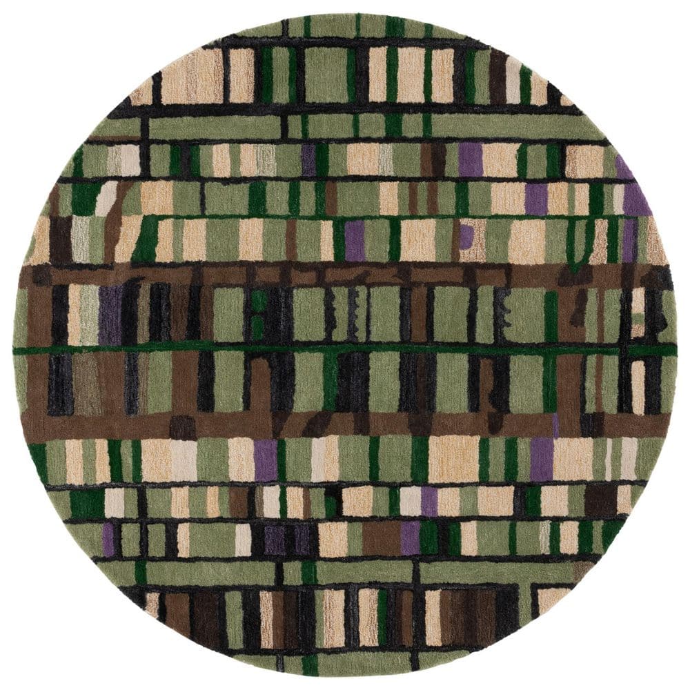 Rodeo Drive 6 ft. x 6 ft. Green/Purple Abstract Geometric Striped Round Area Rug price history on PriceWatchPro