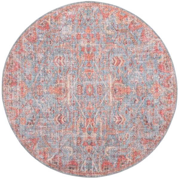Nostalgia Olivia Antique Blue 8 ft. Round Machine Washable Area Rug