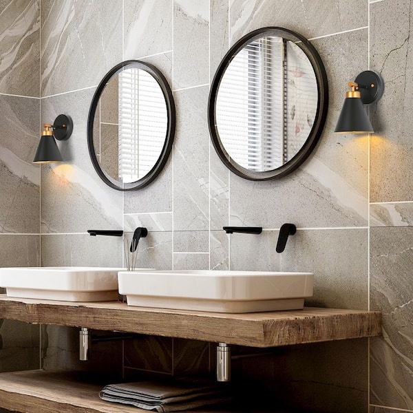 Bronze Sconce with Bell Black Shade