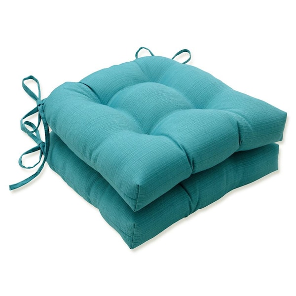 Pillow Perfect Solid 16 in. x 15.5 in. Outdoor Dining Chair Cushion in Blue (Set of 2)