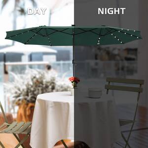 15 ft. Double-Sided Market Patio Umbrella with Solar LED Lights in Green