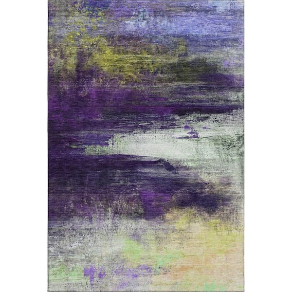 Mayfield Premium Machine Washable Abstract AMF2016 Purple 5 ft. x 7 ft. 6 in. Area Rug