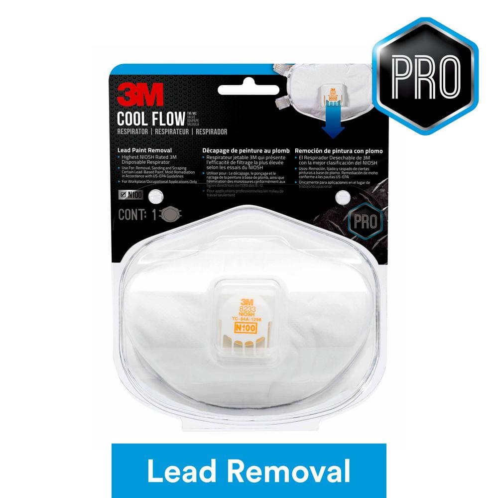 3M 8233 N100 Lead Paint Removal Disposable Respirator with Cool Flow Valve (Case of 6) 8233PC1-B-NA - The