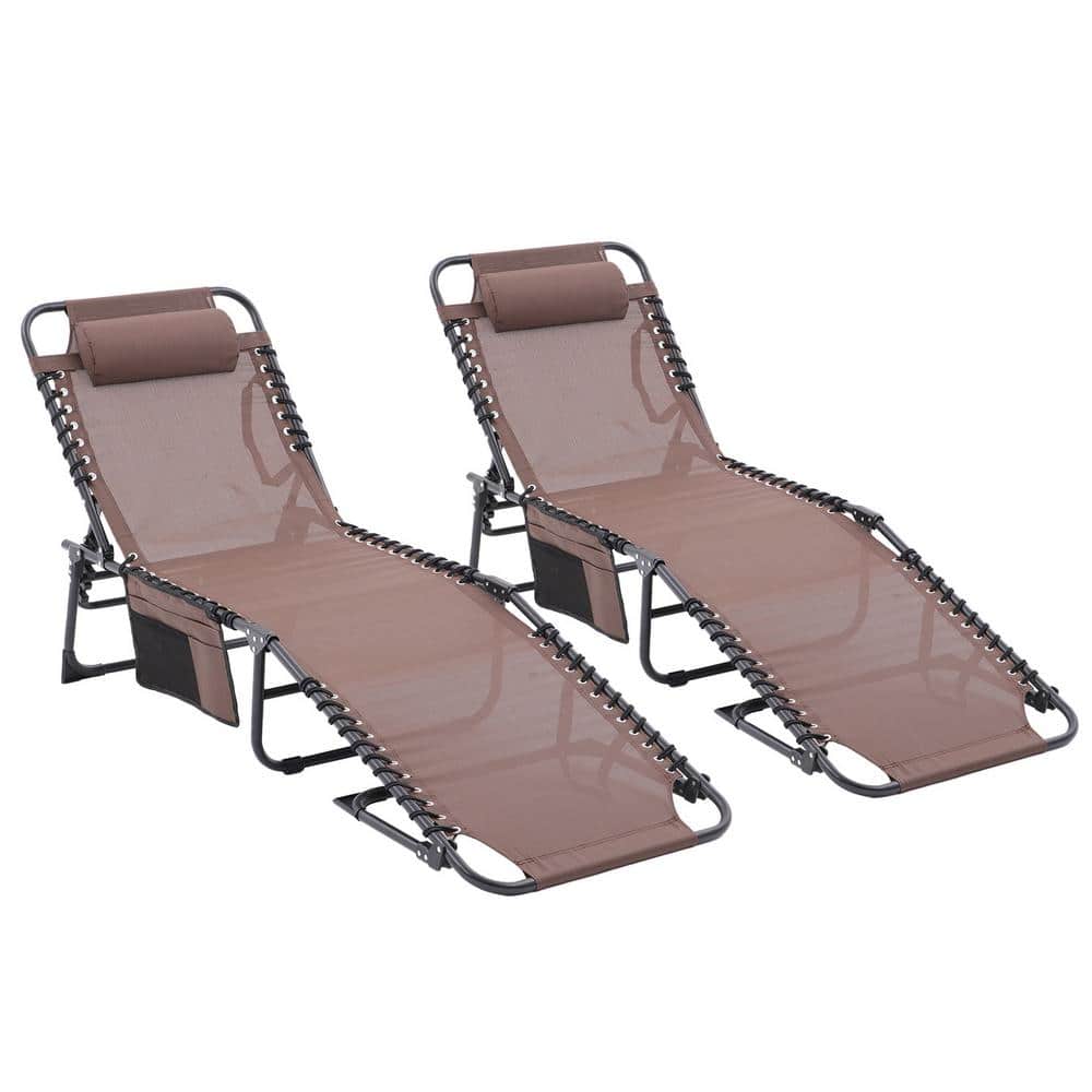 2-Piece Metal Foldable and Adjustable Textilene Fabric Outdoor Chaise Loung