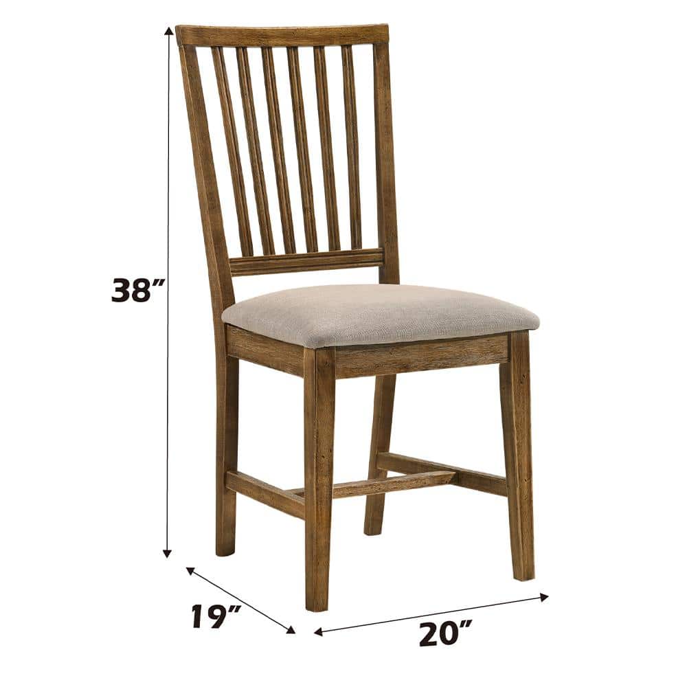 Beige Linen Upholstered Ladderback Side Chair with Wood Frame