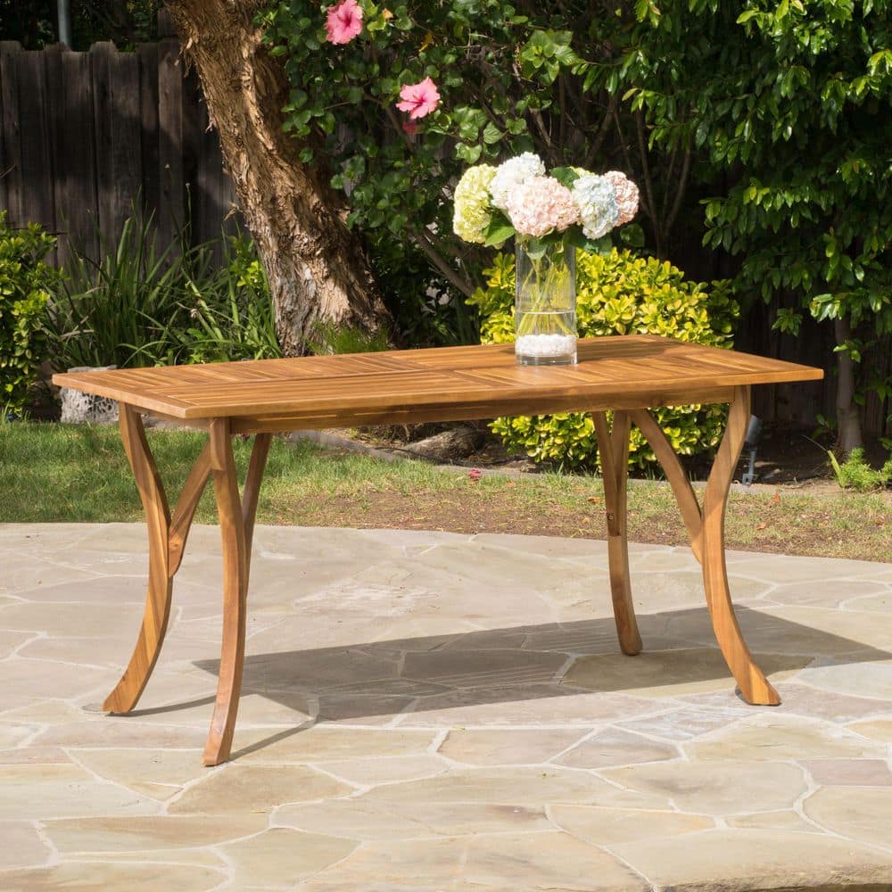 Teak Finish 59 in. Rectangular Solid Wood Outdoor Dining Table ZN
