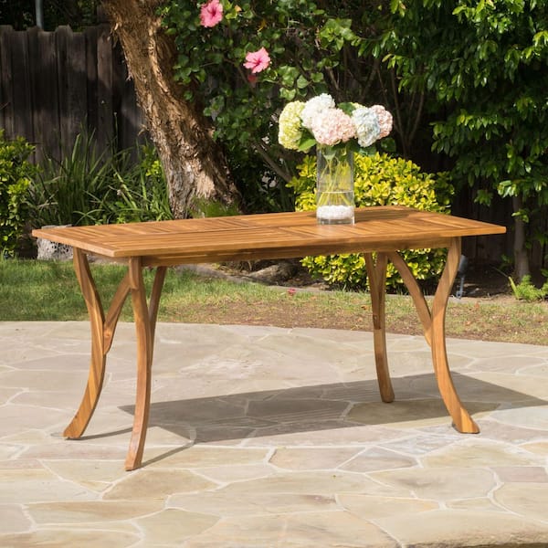 Teak Finish 59 in. Rectangular Solid Wood Outdoor Dining Table ZN