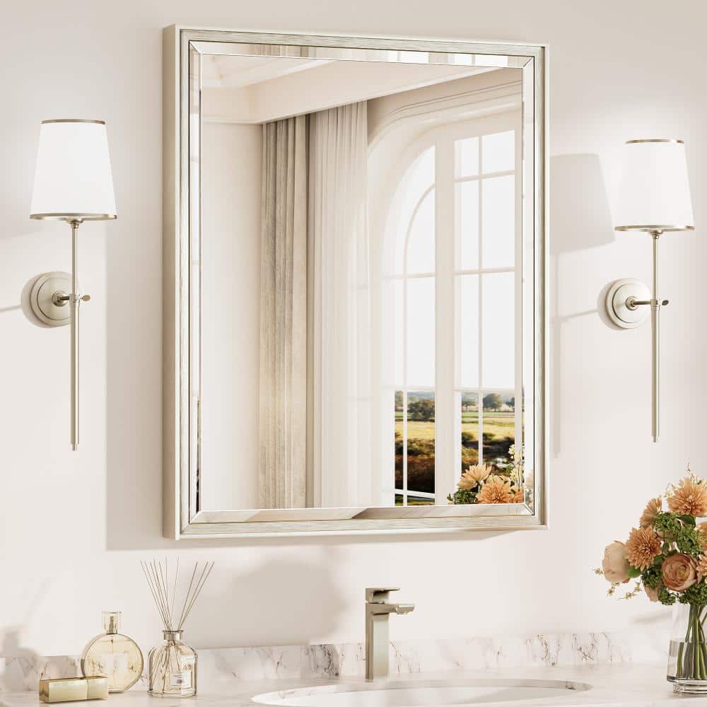 24 in. W x 30 in. H Framed Rectangular Brushed Nickel Mirrors for Bathroom Wall Beveled Mirror Bathroom Vanity Mirror price history on PriceWatchPro