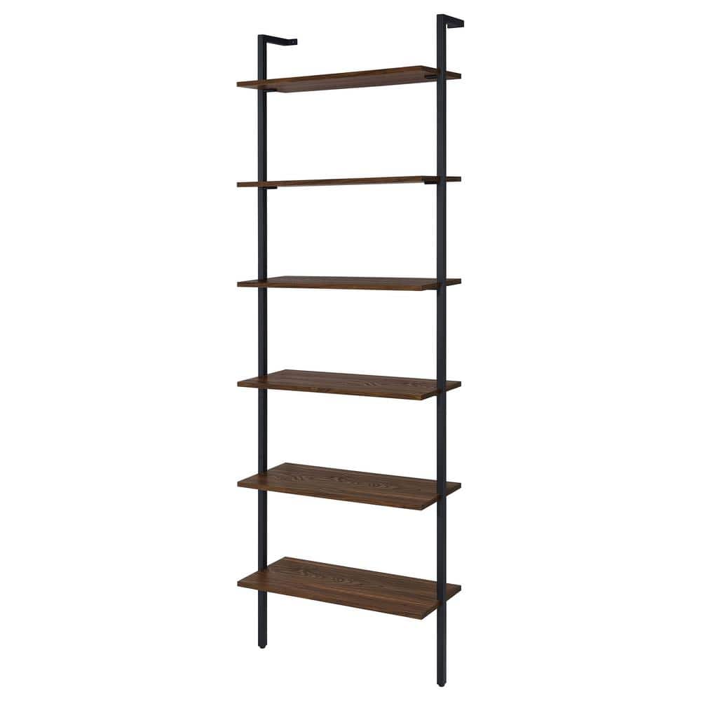 Walnut and Black 31-Inch 6-Shelf Wall Bookshelf