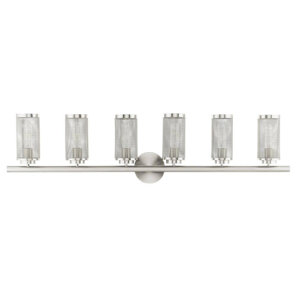 Industro Sleek 6-Light Brushed Nickel Vanity Sconce with Stainless Steel Mesh Shade