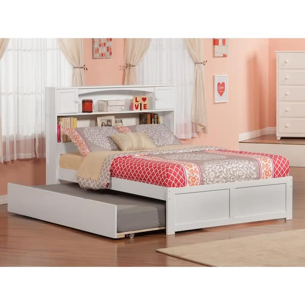 AFI Newport White Full Platform Bed with Flat Panel Foot Board and Twin Size Urban Trundle Bed
