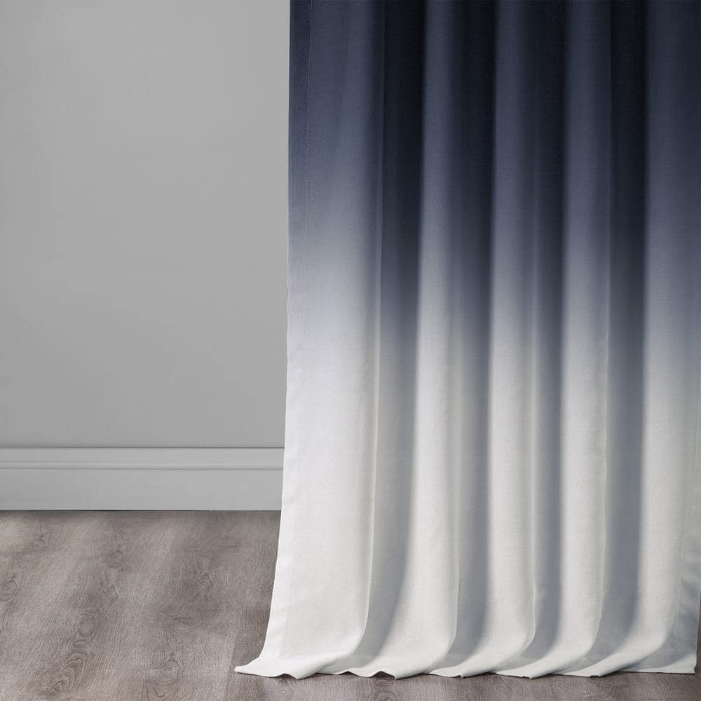 Ombre Blue Faux Linen Light-Filtering Curtain Panel 50x84