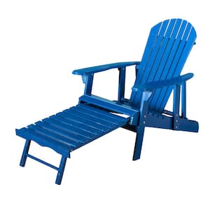 Oakley Blue Reclining Wood Outdoor Patio Adirondack Chair with Footrest