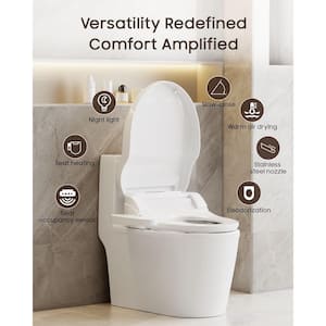 Electric Bidet Seat in White for Round Toilets with Instant Warm Water, Dryer, Self-Cleaning Nozzle, And Seat Sensor