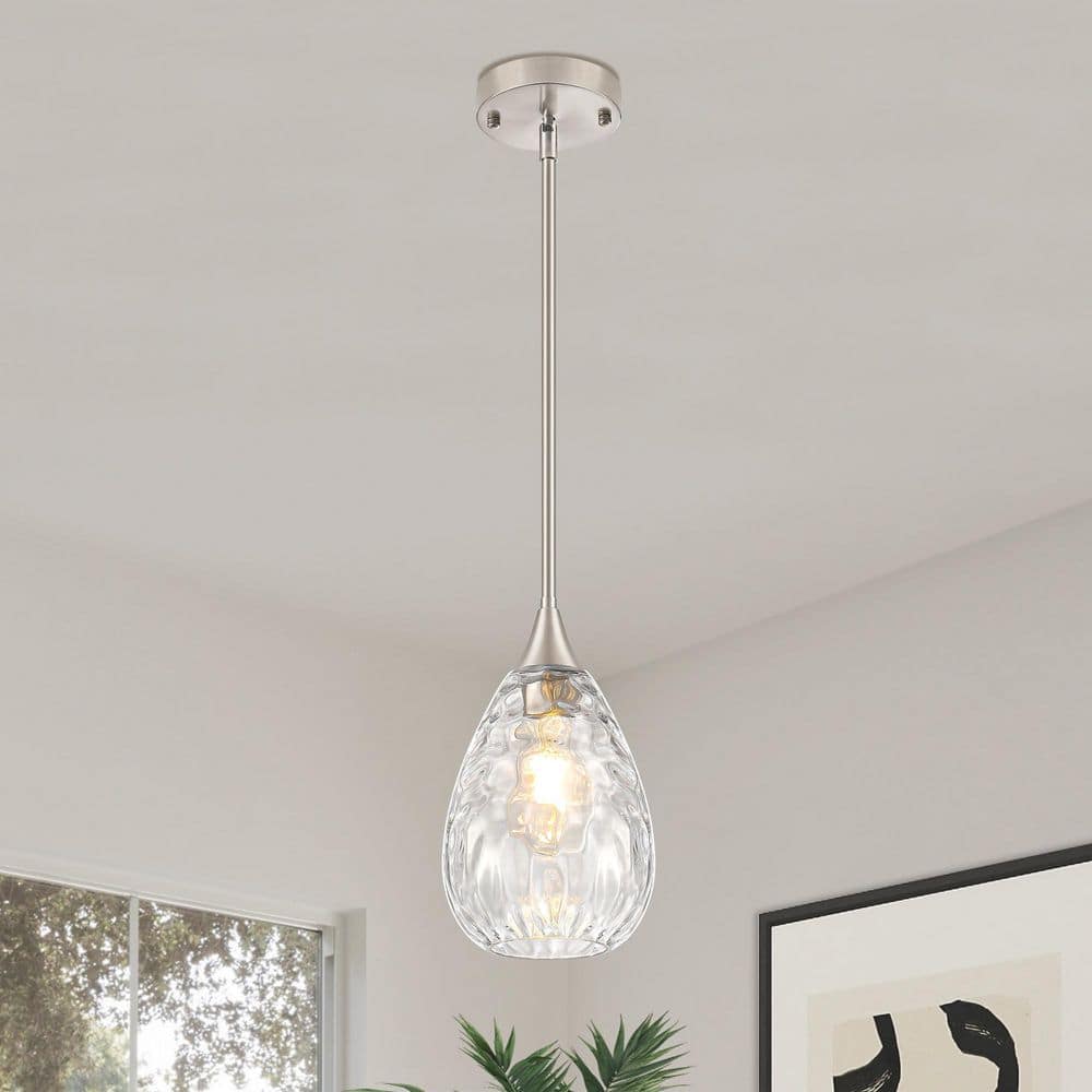 1-Light Nickel Modern Hammered Glass Pendant Light with Adjustable Rods for Kitchen Sink Dining Room price history on PriceWatchPro