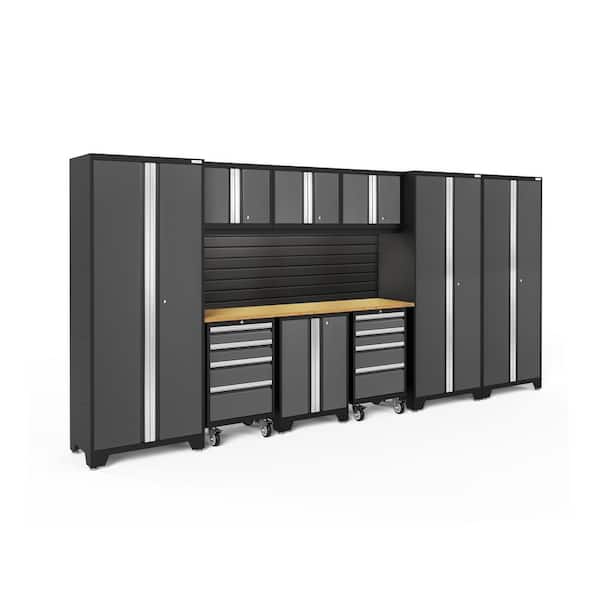 NewAge Products Bold Series 162 in. W x 76.75 in. H x 18 in. D 24-Gauge Steel Garage Cabinet Set in Gray ( 10-Piece )