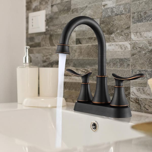 Retro 4 in. Centerset Double Handle Bathroom Faucet with Pop-Up Drain and Supply Line in Oil Rubbed Bronze