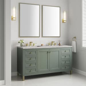 Chicago 60.0 in. W x 23.5 in. D x 33.76 in. H Double Bath Vanity in Smokey Celadon with Eternal Jasmine Pearl Quartz Top