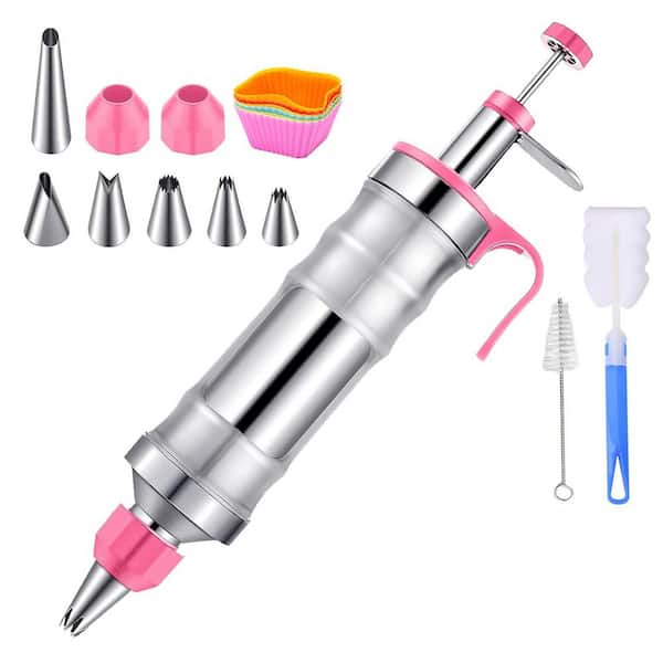 19-Piece Cake Decorating Set with 6 Stainless Steel Piping Tips, Reusable Frosting Gun & Tools for Cakes, Cookies