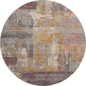 Mayfield Premium Machine Washable Abstract AMF2147 Rust 8 ft. x 8 ft. Round Rug