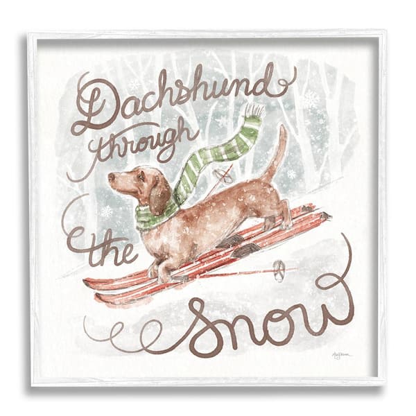 Stupell Industries Dachshund Through Snow by Mary Urban 1-Piece Framed Graphic Print Animal Poster Art Print 12 in. x 12 in.