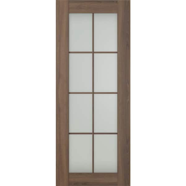 Belldinni Vona 8-Lite 24 in. x 80 in. No Bore Solid Core Frosted Glass Pecan Nutwood Prefinished Composite Wood Interior Door Slab