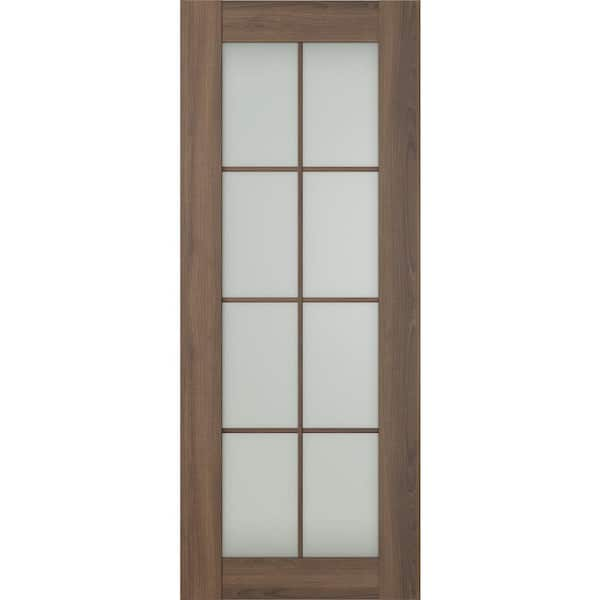 Belldinni Vona 8-Lite 24 in. x 96 in. No Bore Solid Core Frosted Glass Pecan Nutwood Prefinished Composite Wood Interior Door Slab