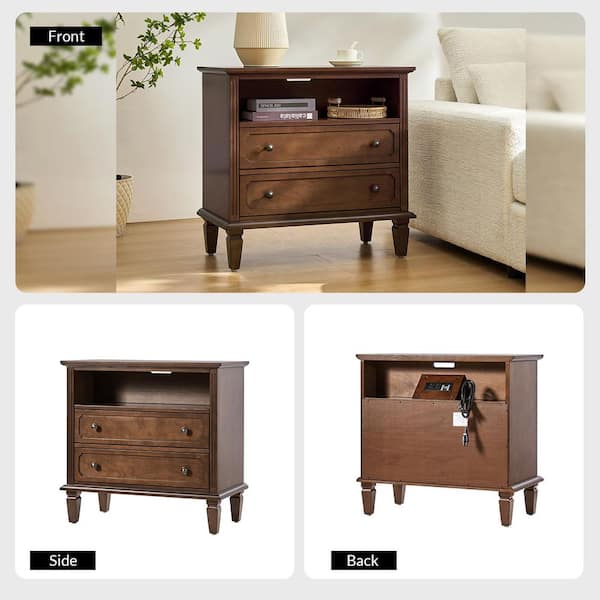 JAYDEN CREATION Juiien Traditional Farmhouse Solid Wood 2 Drawers