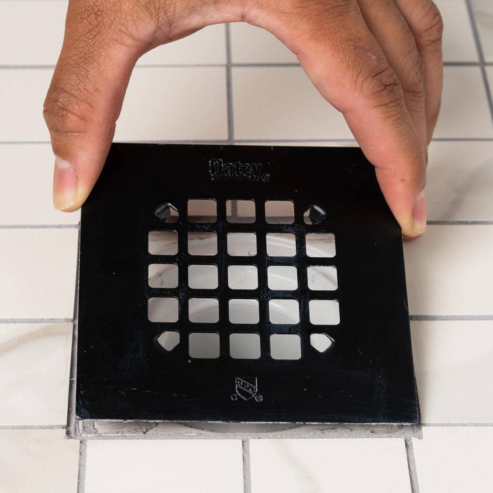 Matte Black Stainless Steel Square Shower Drain Strainer, 4-1/4"