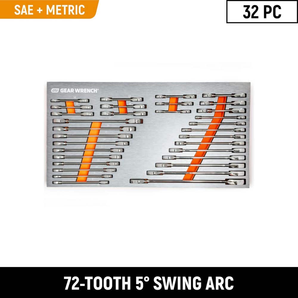 GEARWRENCH SAE/Metric Standard and Stubby Combination Ratcheting Wrench Set in EVA Tray (32-Piece) (82999)