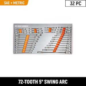 32-Piece SAE and Metric Standard and Stubby Combination Ratcheting Wrench Set in Foam Tray