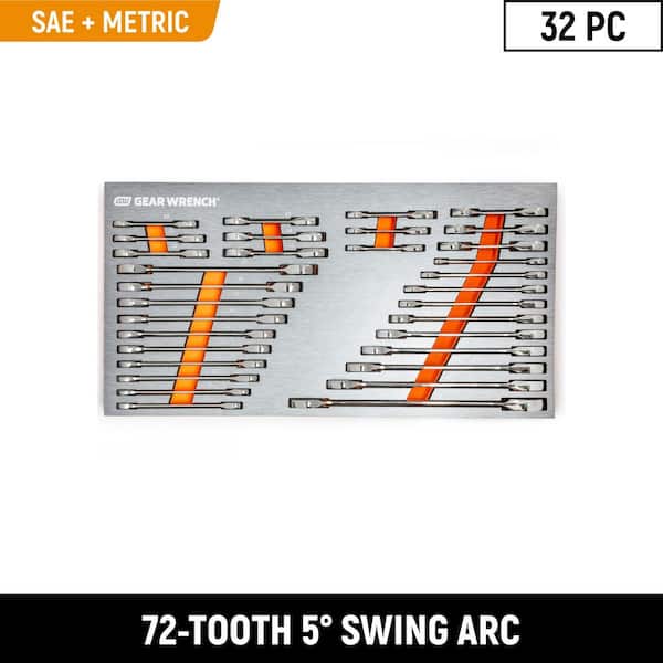 SAE/Metric Standard and Stubby Combination Ratcheting Wrench Set in EVA Tray (32-Piece)