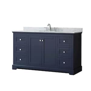 Avery 60 in. W x 22 in. D x 35 in. H Single Bath Vanity in Dark Blue with White Carrara Marble Top
